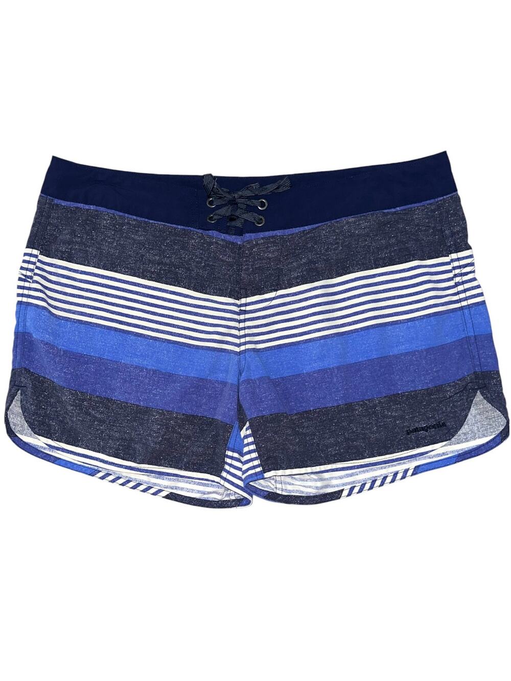 Patagonia Women's Wavefarer Classic Navy Blue Fitz Stripe Board Shorts Size 10